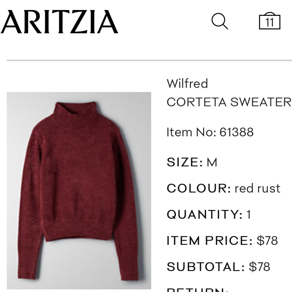 NWT Aritzia Wilfred Corteta Sweater Medium Red Rust